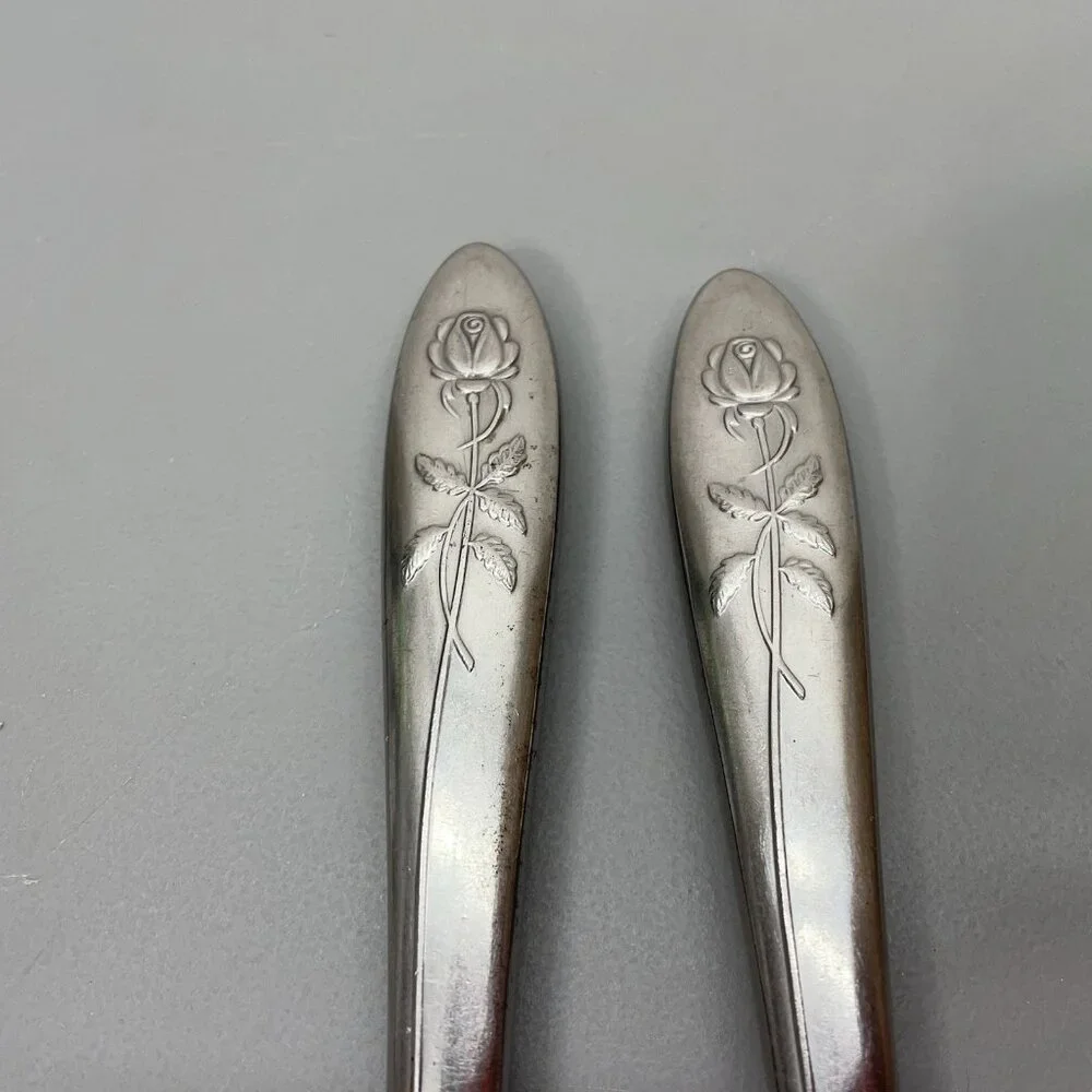 Vintage Cathedral Meat Carving Set Fork Knife Stainless Steel Rose Germany